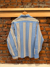 Load image into Gallery viewer, True Vintage Distressed Striped Loop Collar Button Up Shirt (M)