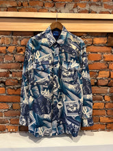 Load image into Gallery viewer, Vintage All Over Print Blue Cowboy Western Shirt (XL)