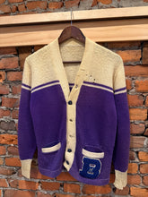 Load image into Gallery viewer, True Vintage Distressed B Letterman Cardigan Sweater (S/M)