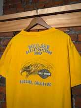 Load image into Gallery viewer, Vintage 2006 Yellow Harley Davidson Flame Pocket Tee (XL)