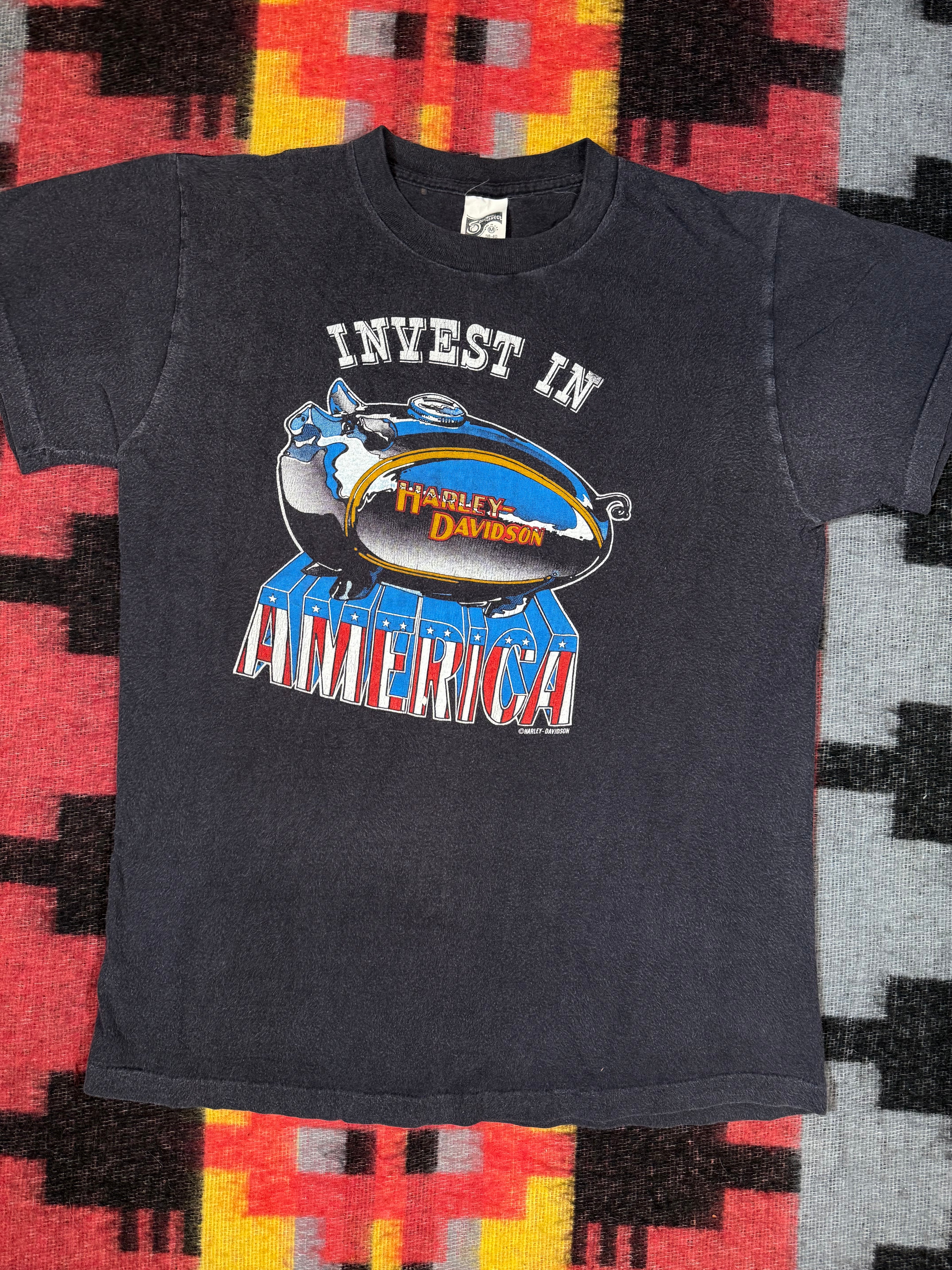 Vintage 80s Harley Davidson Invest in America Shirt (M 19x25)