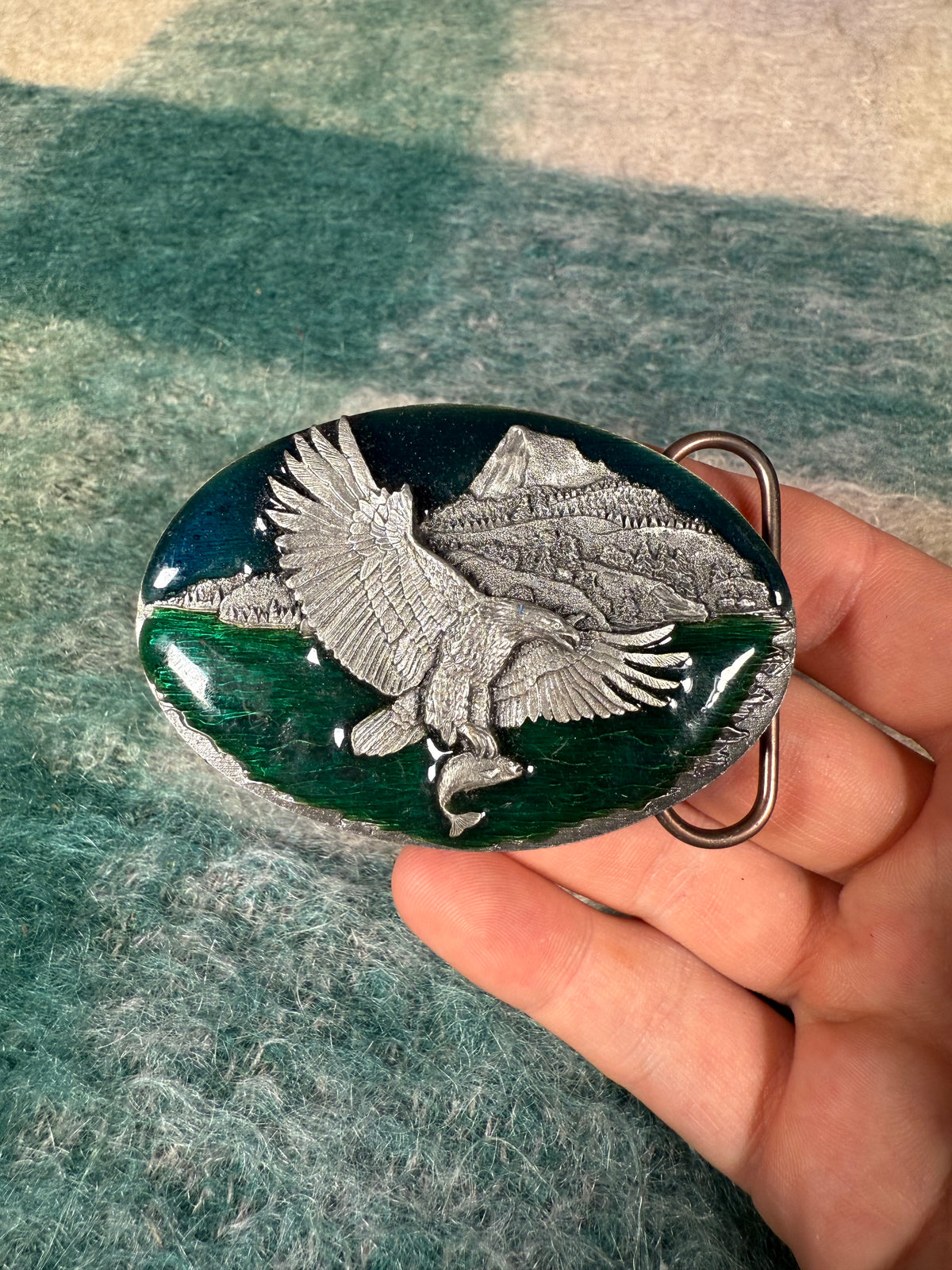 Vintage Eagle In The Mountains Multicolor Belt Buckle