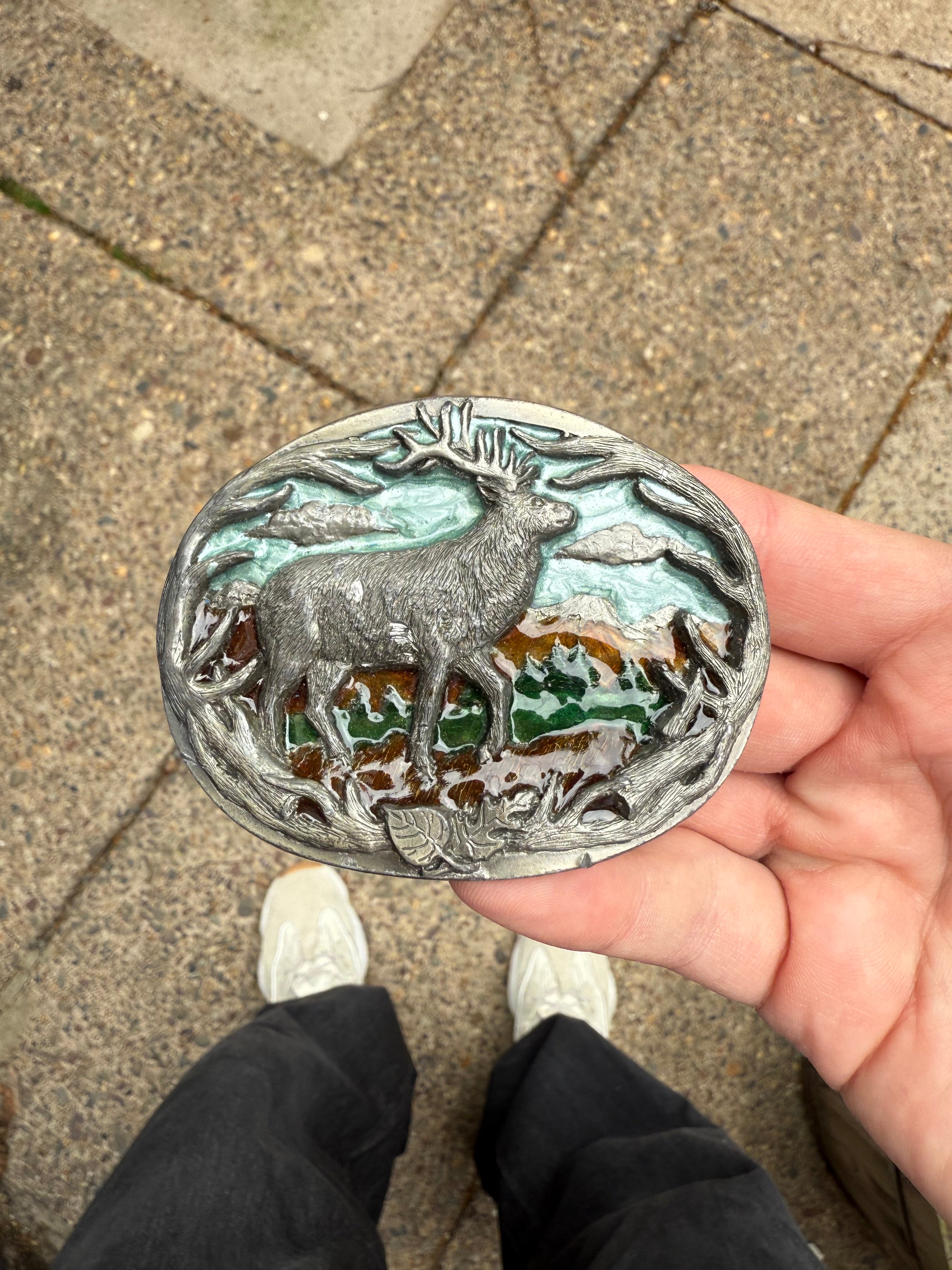 Vintage Multicolor Elk Belt Buckle