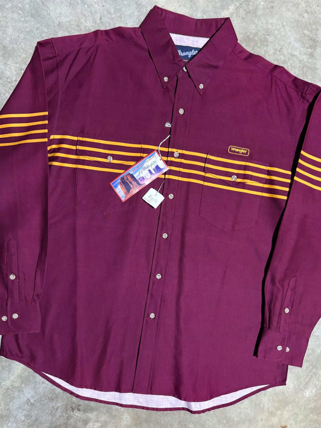 Vintage Unworn Wrangler Maroon Striped Button Down Shirt (XL)