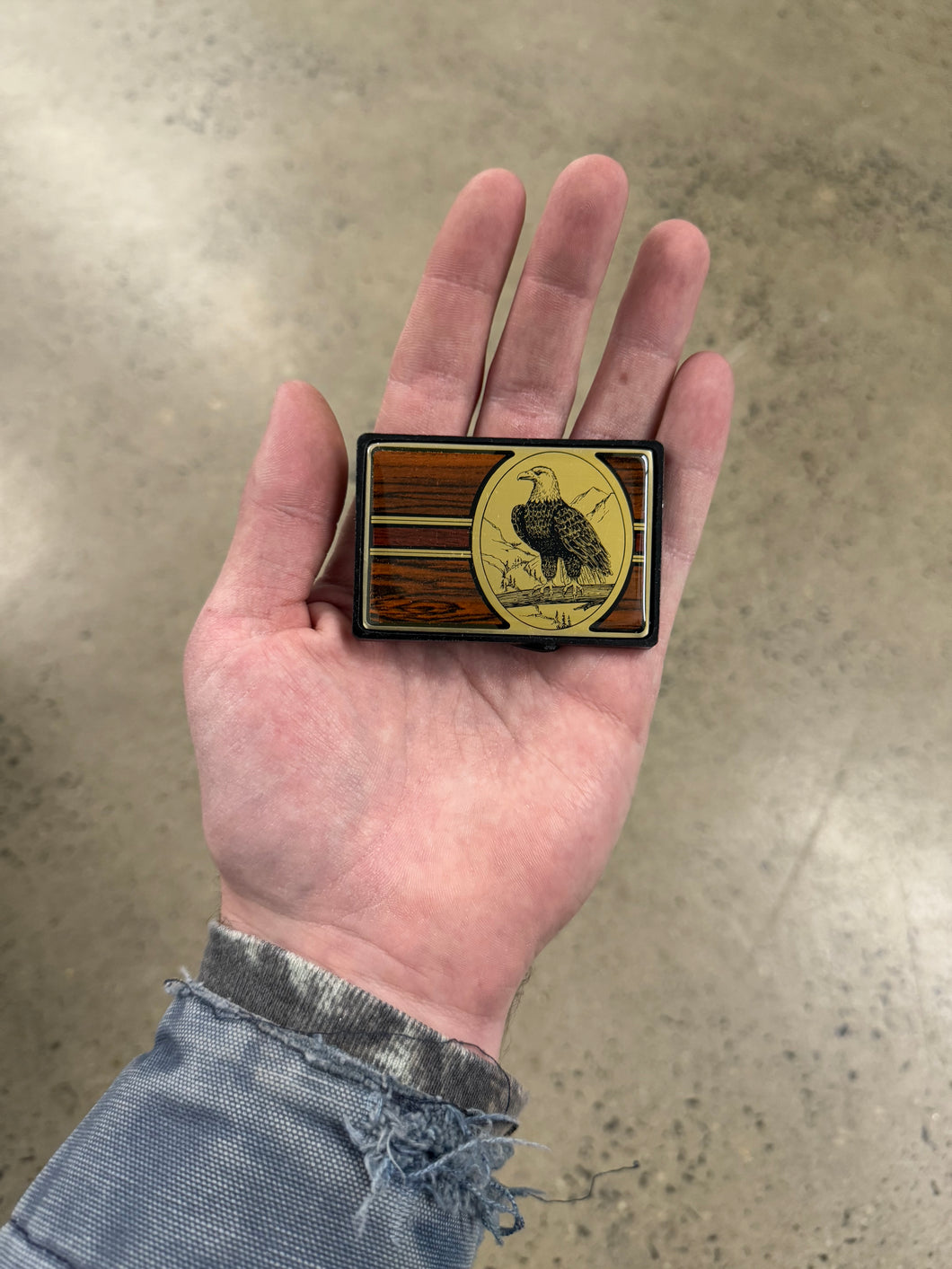 Vintage 80s Bald Eagle Wood Belt Buckle