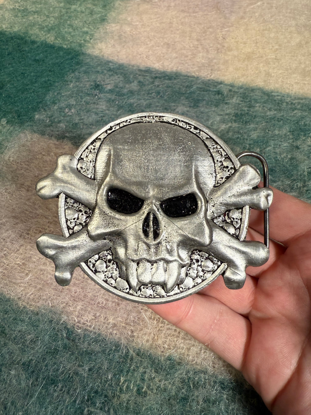 Vintage Skull and Crossbones Hidden Compartment Belt Buckle