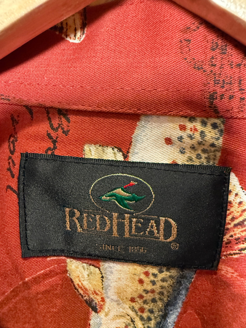 Red Head All Over Fish Button Down Shirt (L)