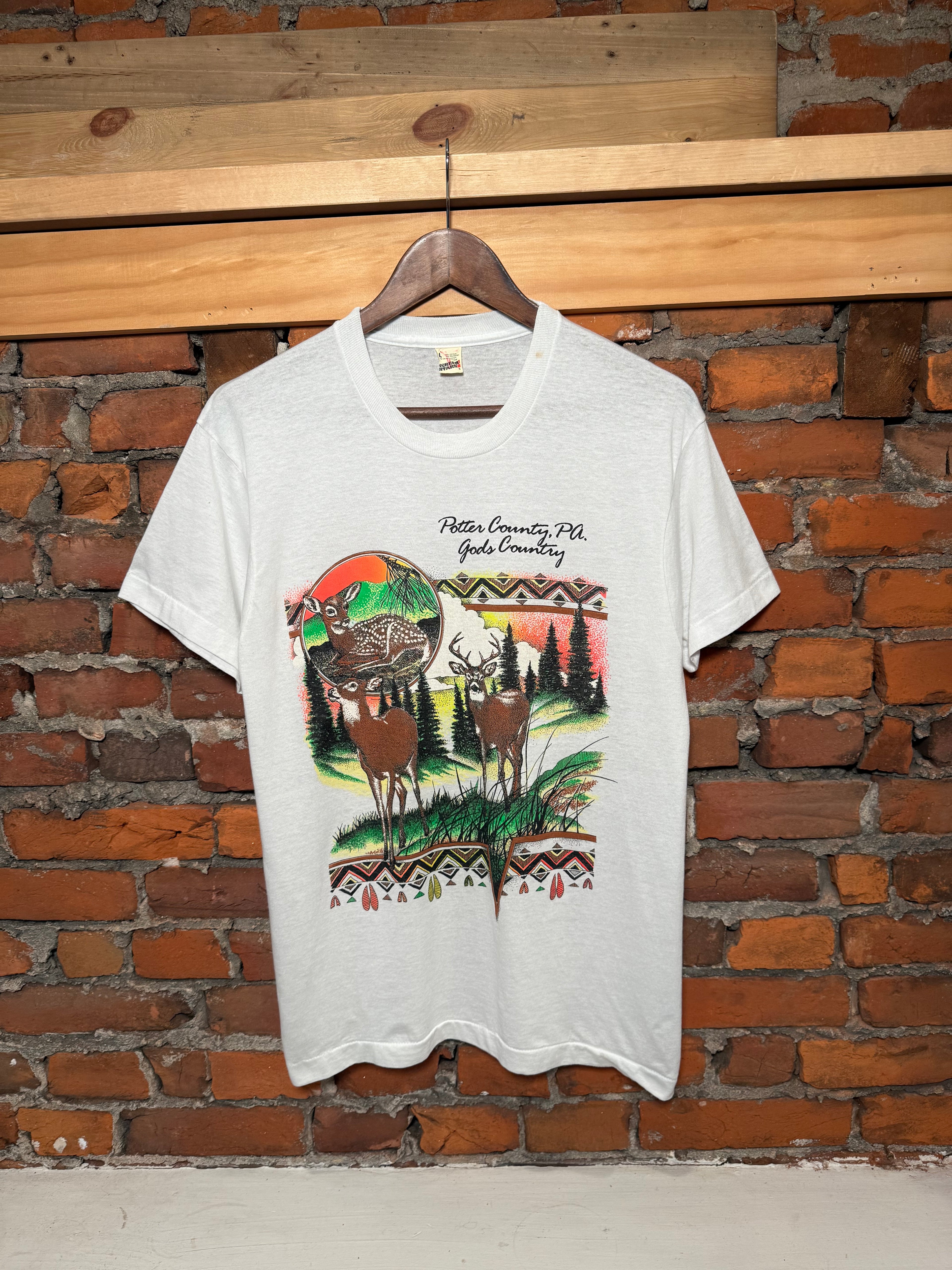 Vintage 80s Neon Print Deer T-Shirt (M)
