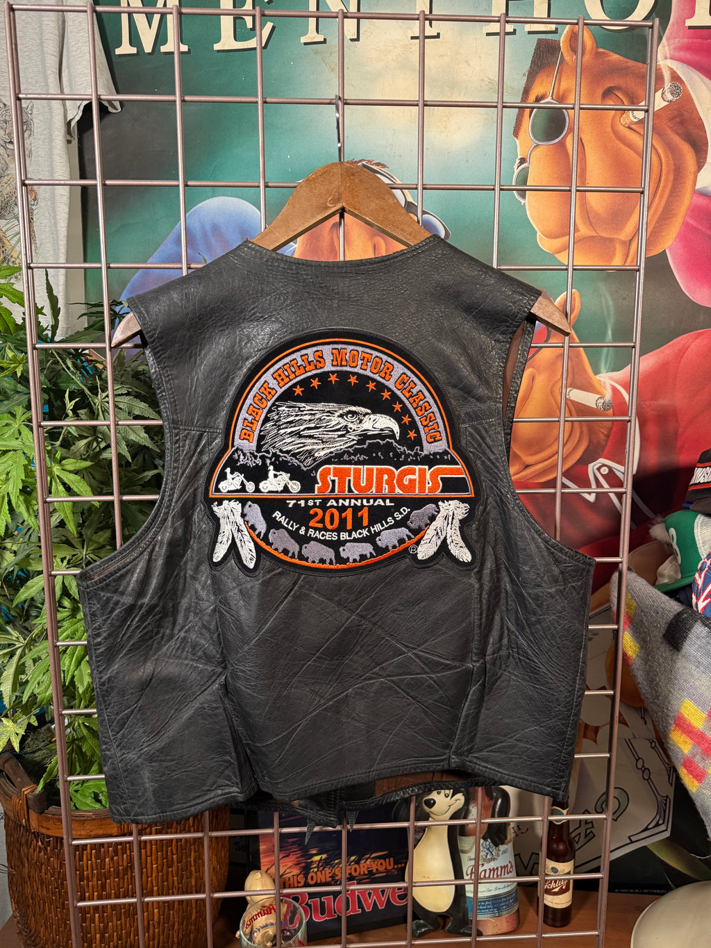 Vintage Leather Biker Vest With Patches and Pins (M)