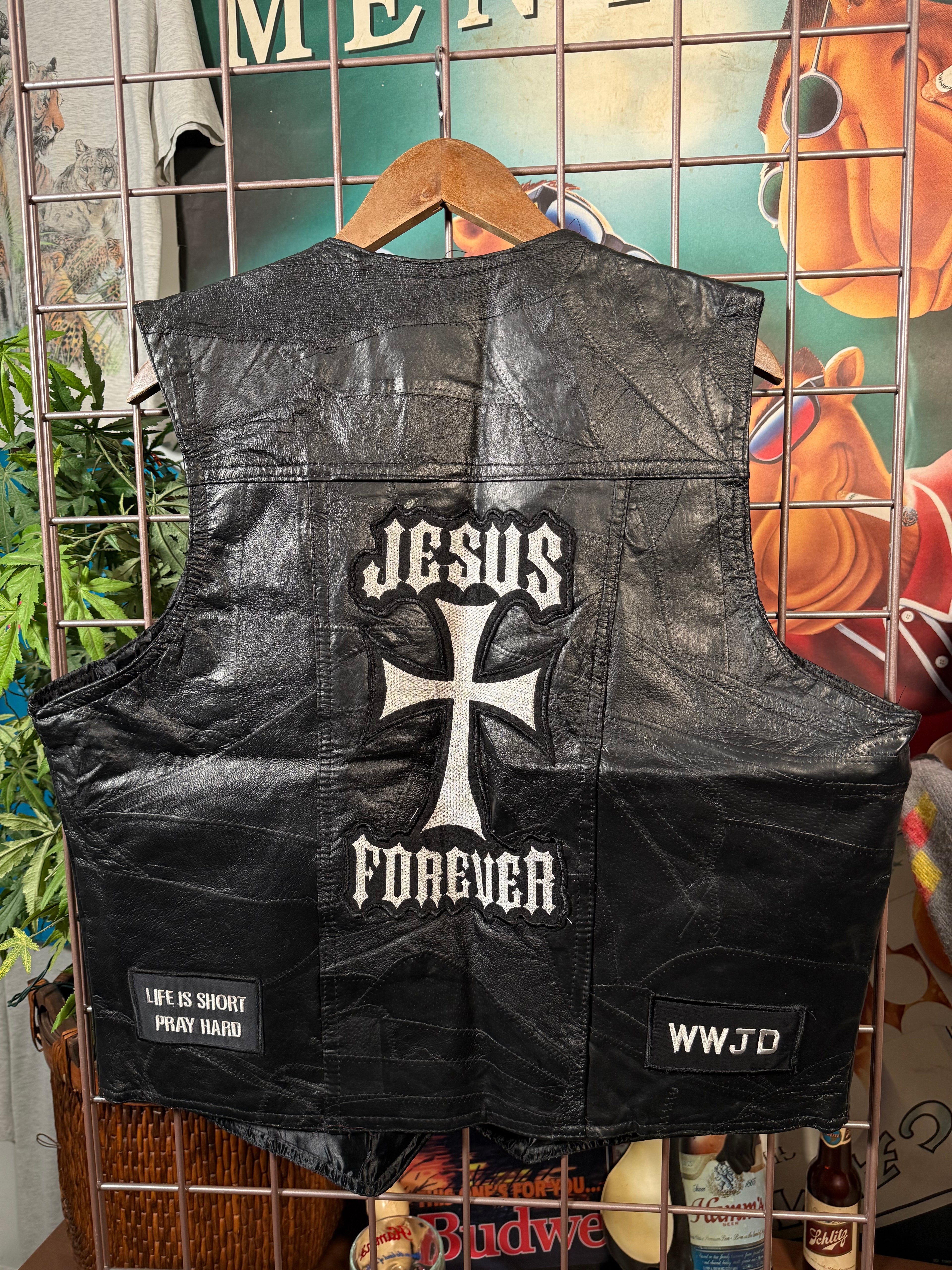 Jesus Forever Leather Biker Vest(XL)