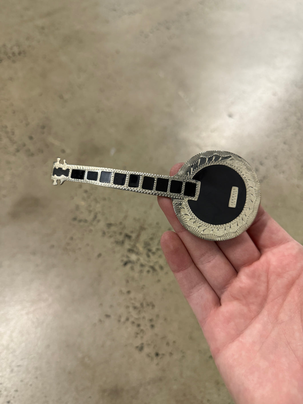 Vintage German Silver Banjo Belt Buckle