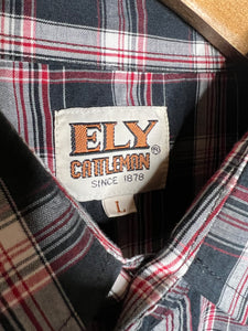 Vintage ELY Catleman Black/Red Pearl Snap Western Shirt (L/XL)