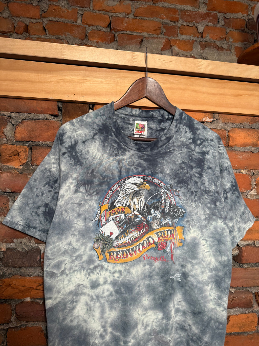 Vintage 1998 Redwood Run Motorcycle/Music Fest Tie Dye Shirt (XL)