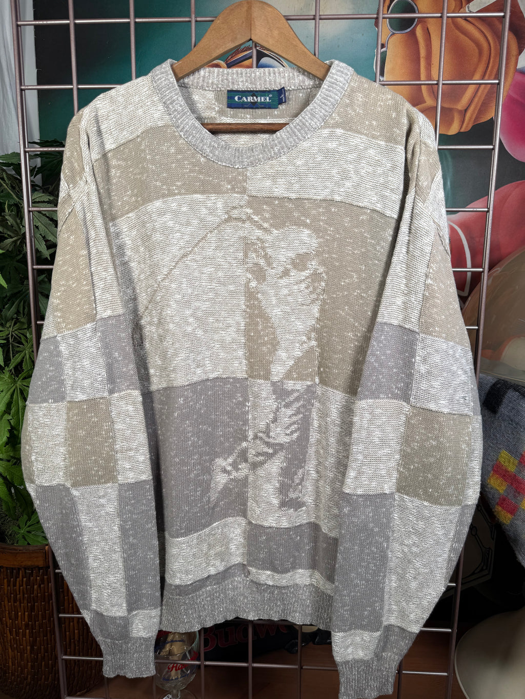 Vintage Carmel Tan Knit Golf Sweater (L)