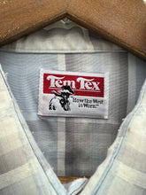 Load image into Gallery viewer, Vintage Tem Tex Blue/Grey Pearl Snap Shirt (L)
