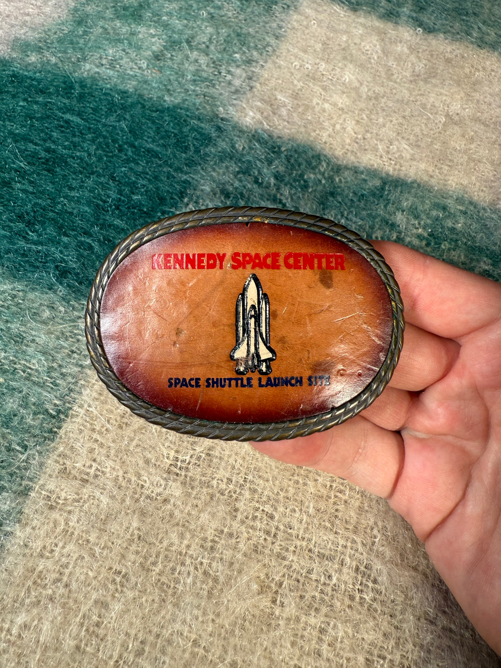 Vintage 70s Kennedy Space Center Shuttle Launch Belt Buckle