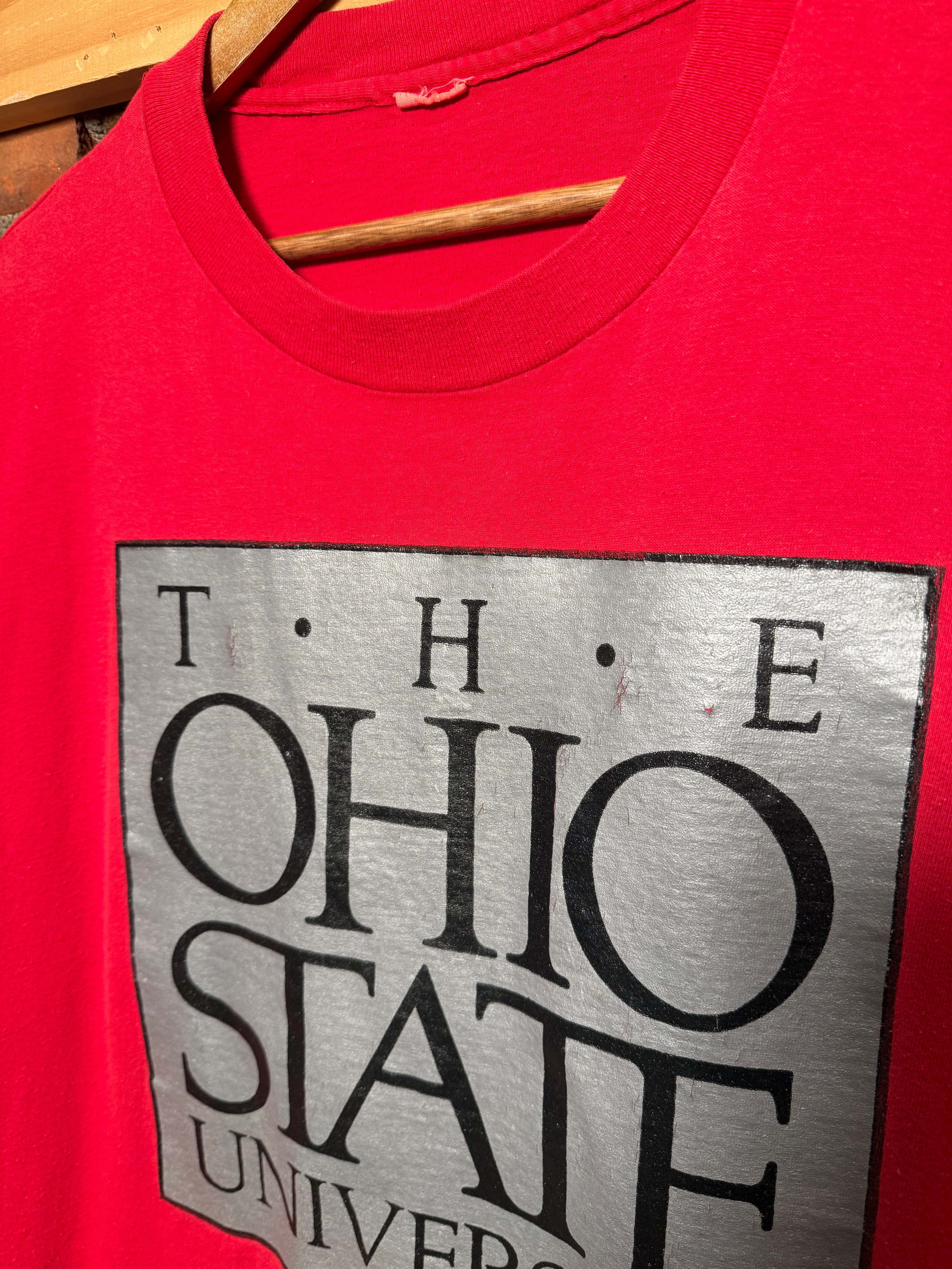 Vintage 90s Ohio State University Silver and Red T-Shirt (XL)