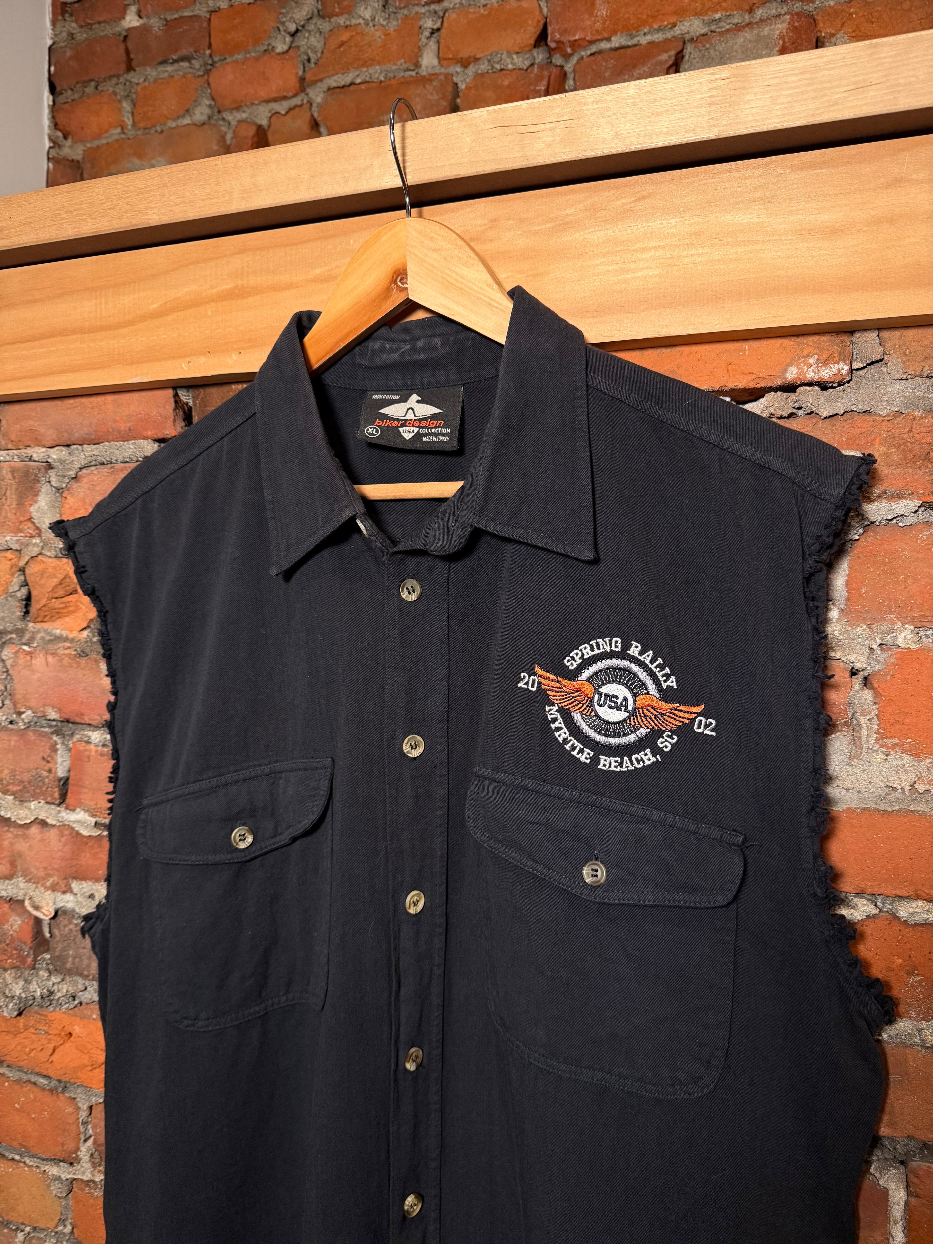 Vintage 2002 Spring Biker Rally Myrtle Beach Cutoff Button Down Shirt (XL)