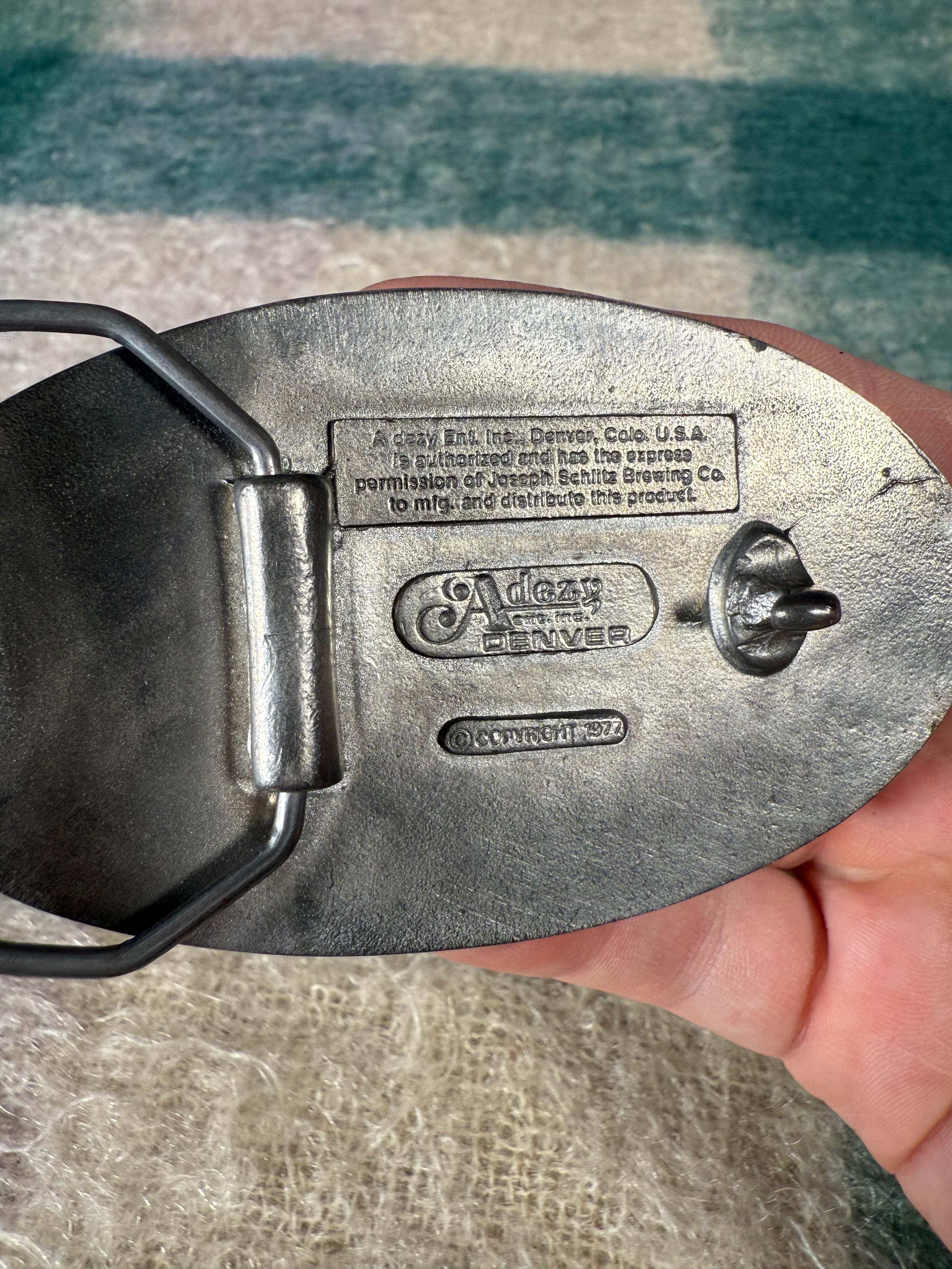 Vintage 1977 Schlitz Beer 3D Belt Buckle