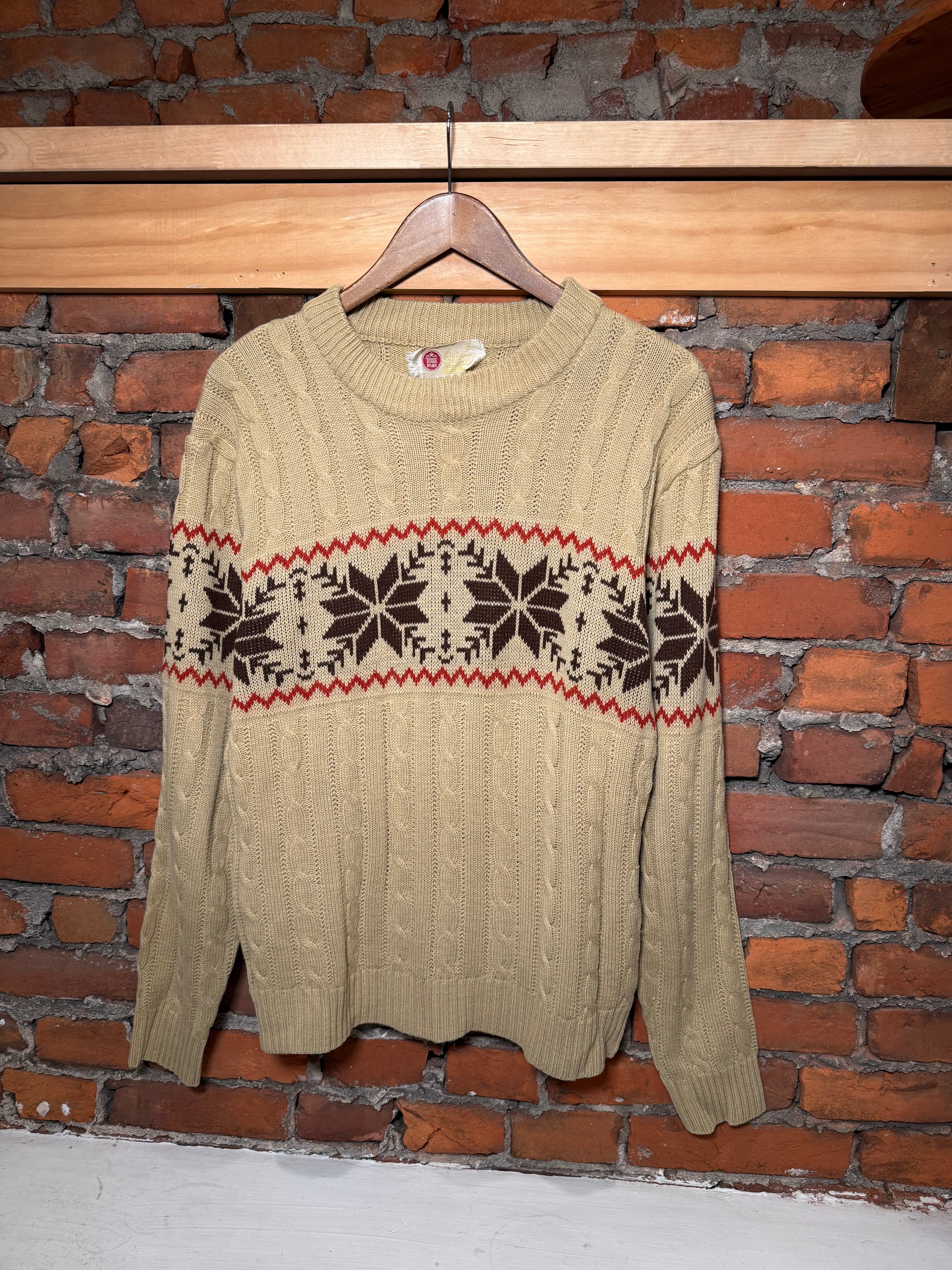 Vintage 70s Kings Road Sears Tan Knit Sweater (M)