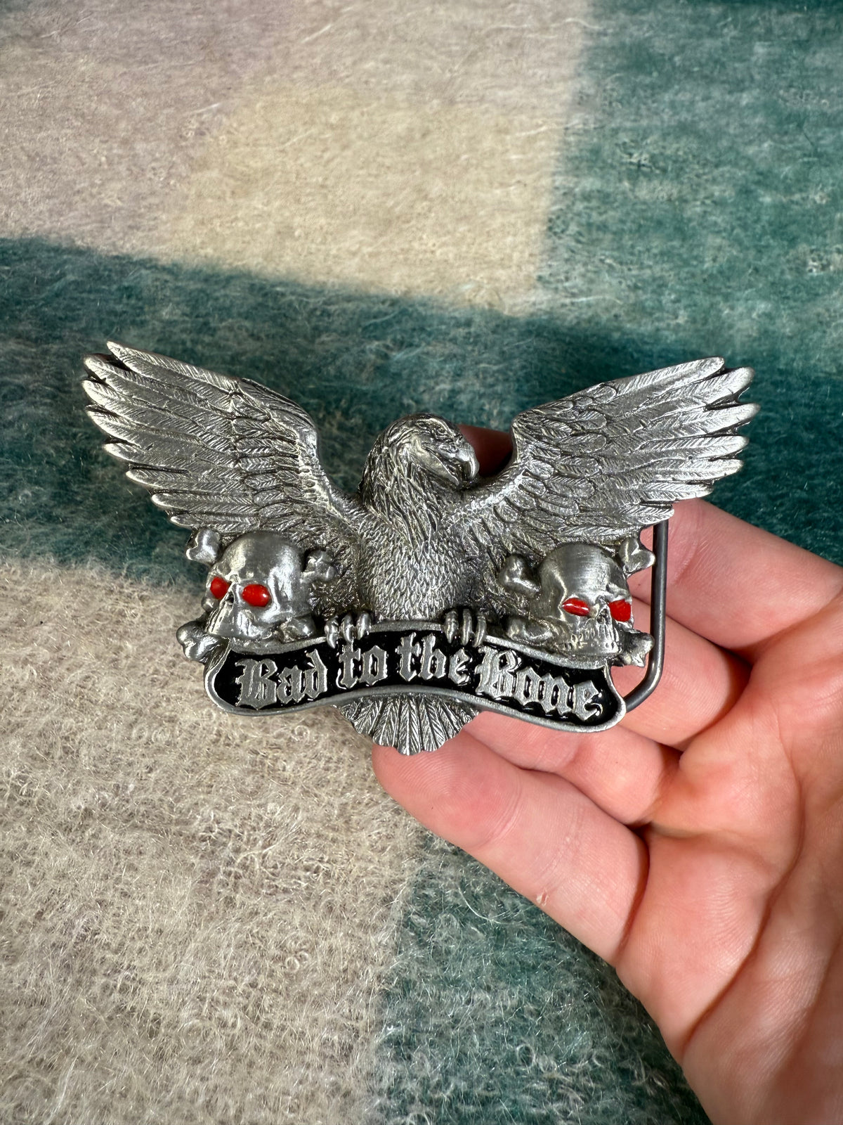 Vintage Bad to the Bone Eagle and Skulls Belt Buckle
