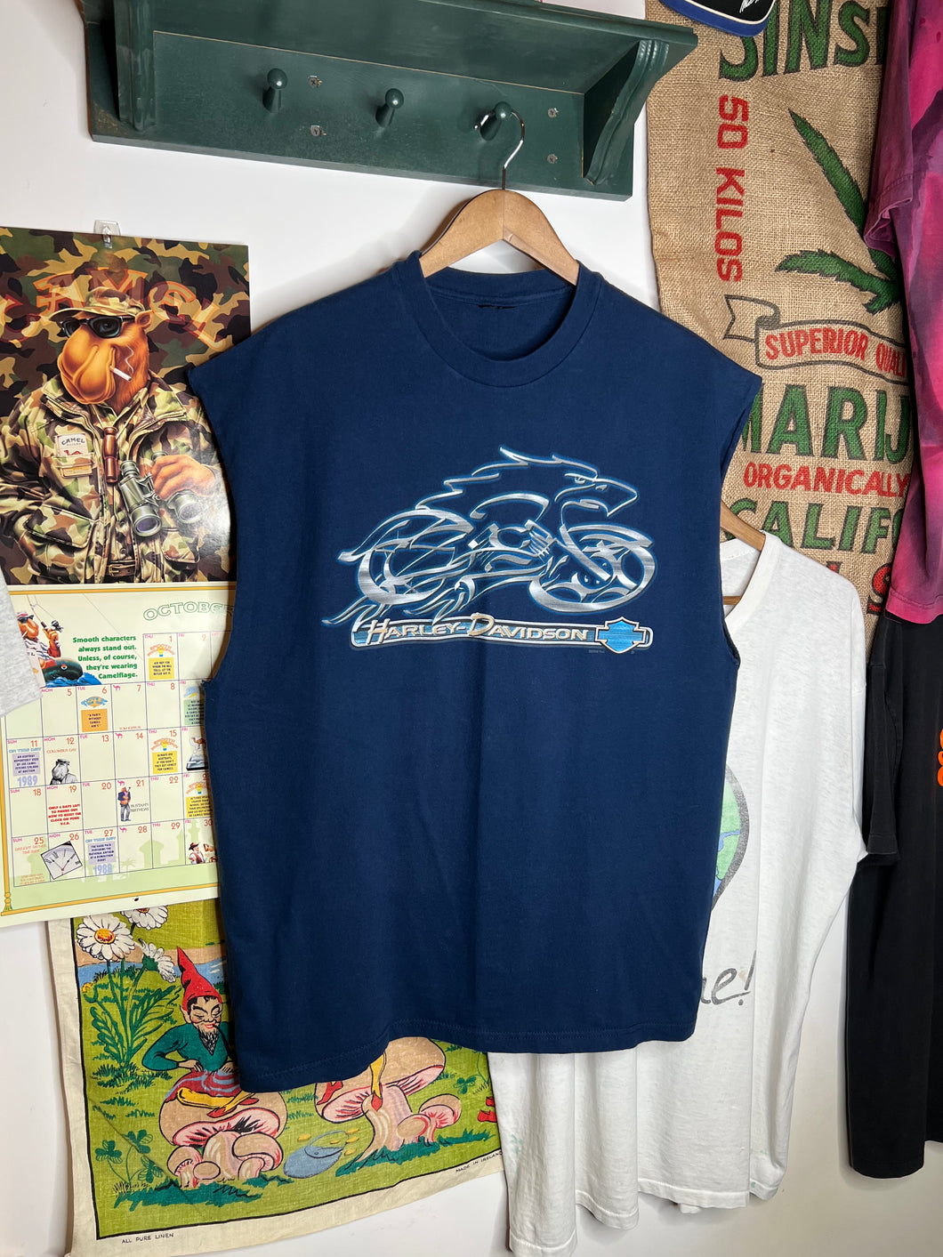 Vintage Illinois Harley Davidson Blue Cutoff Shirt (XL)