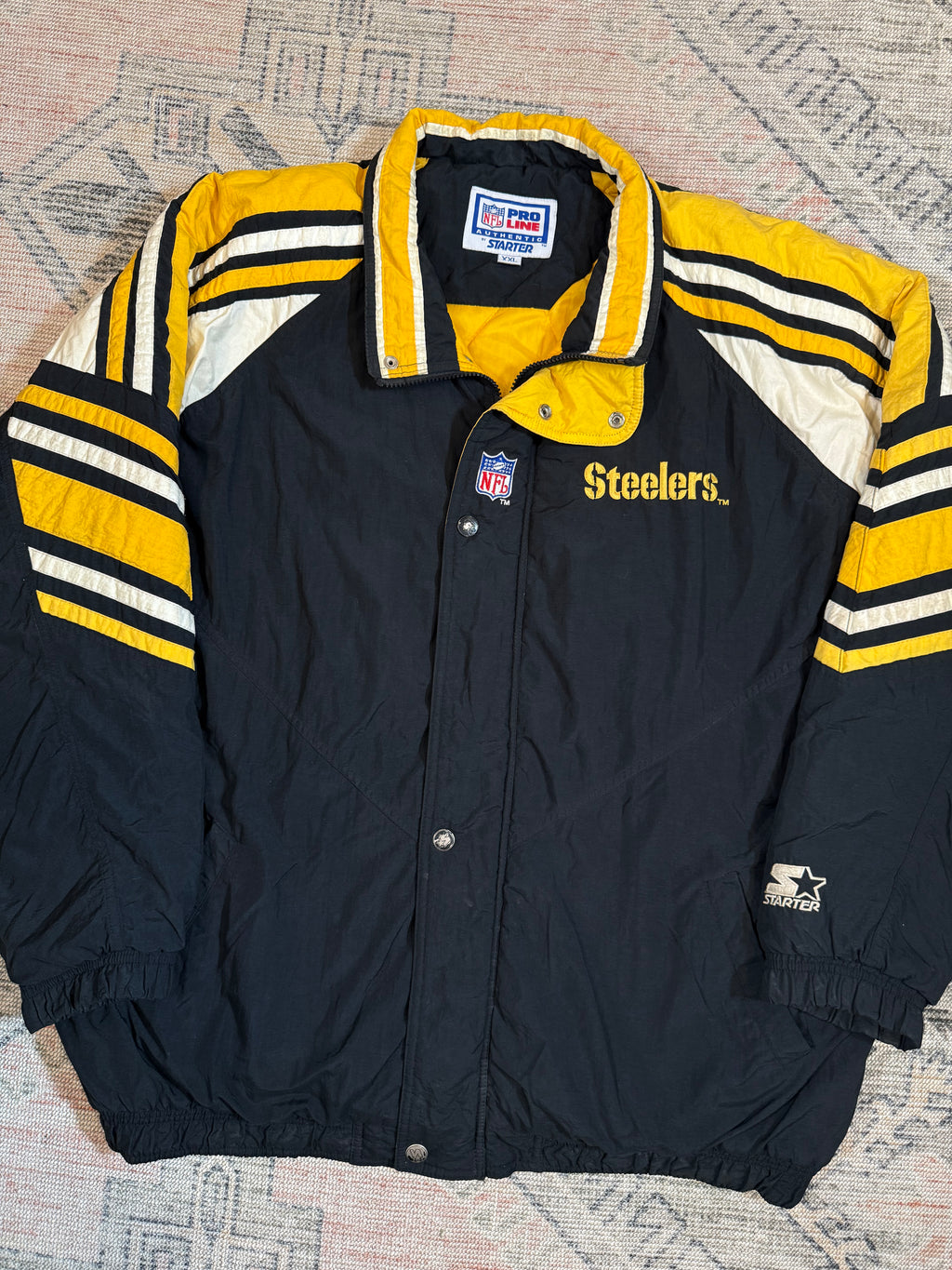 Vintage 90s Pittsburgh Steelers Starter Zip Up Puffy Jacket (2XL)