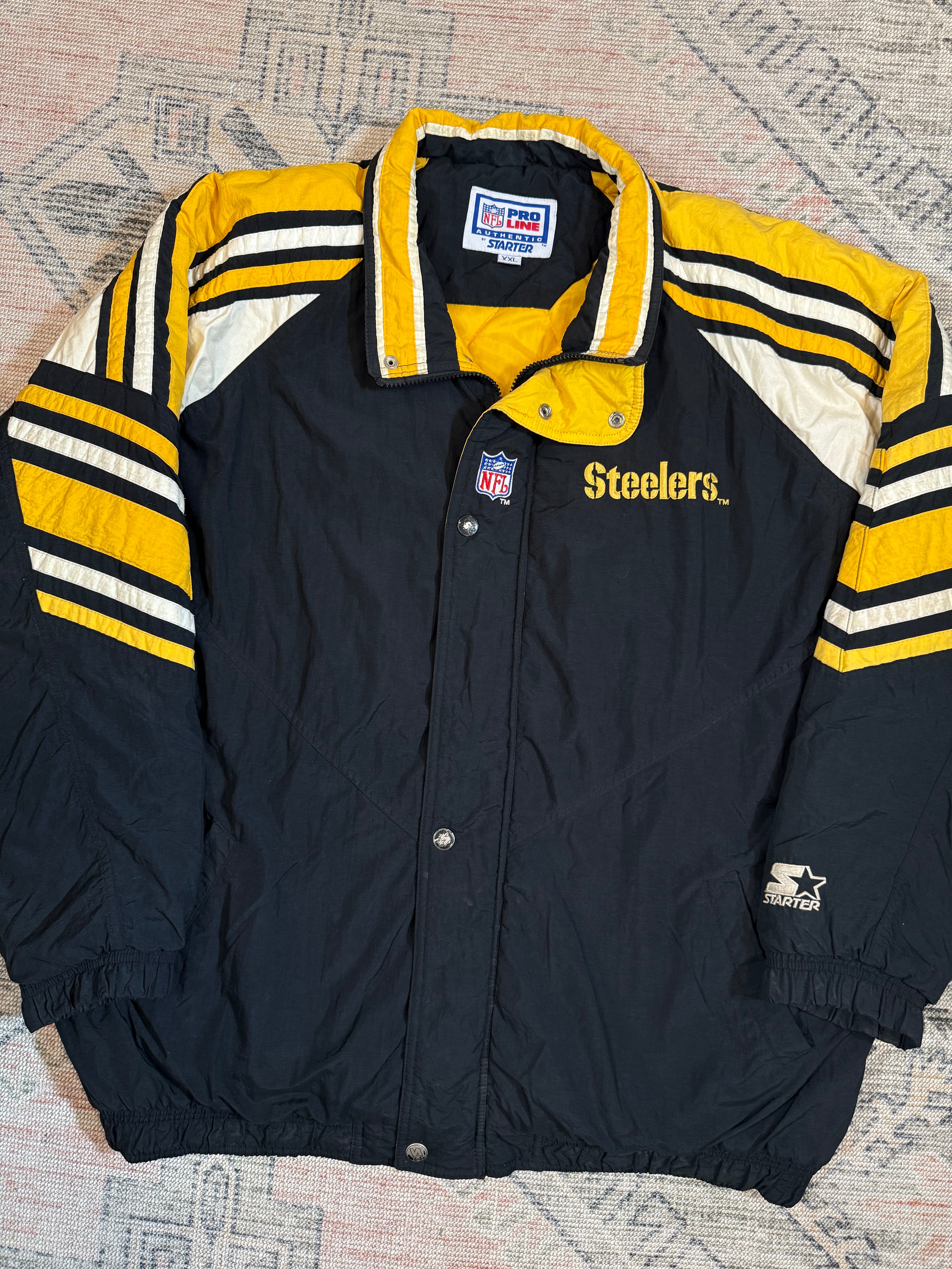 Vintage 90s Pittsburgh Steelers Starter Zip Up Puffy Jacket (2XL)