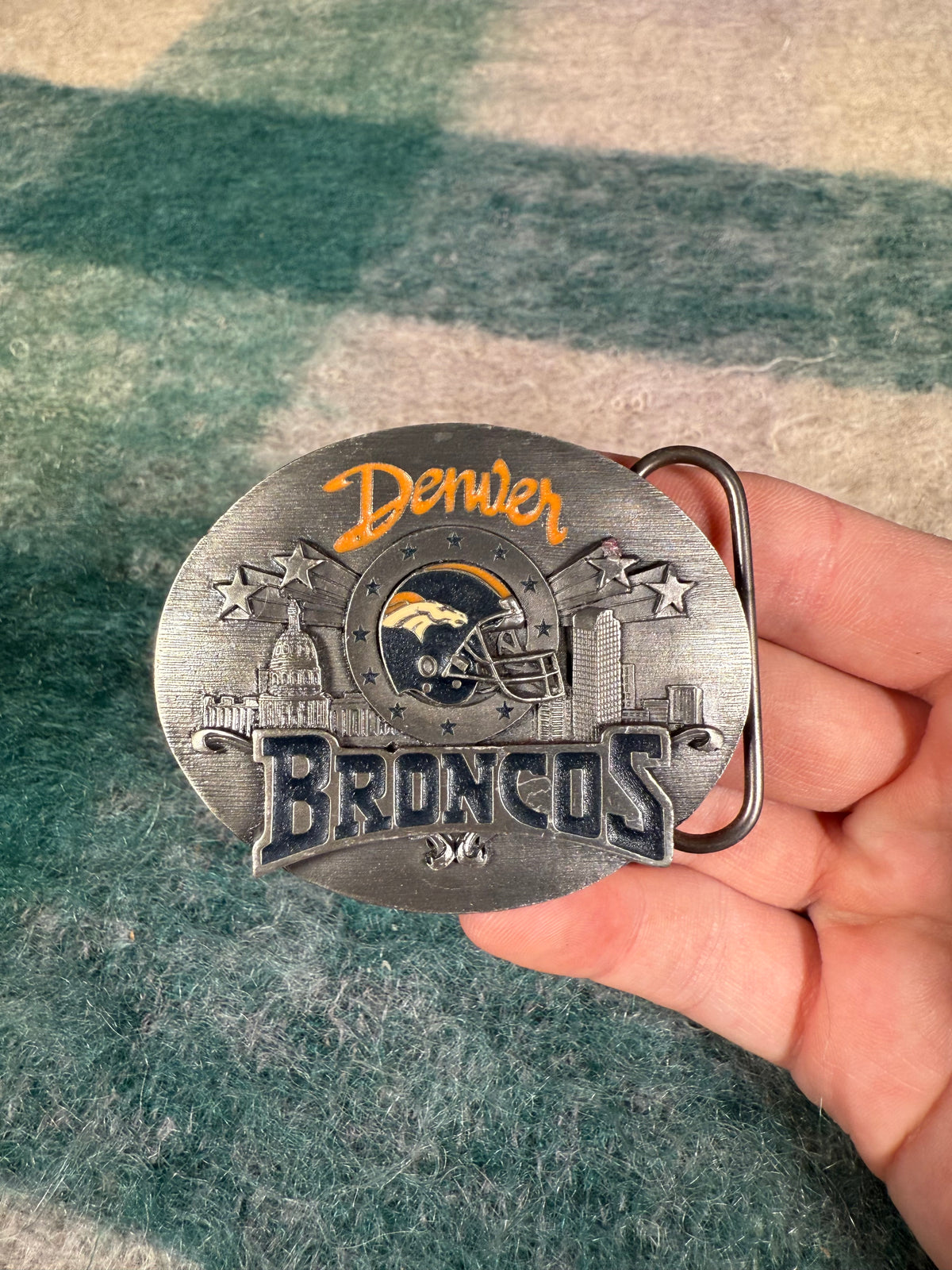 Vintage Denver Broncos City Skyline Belt Buckle