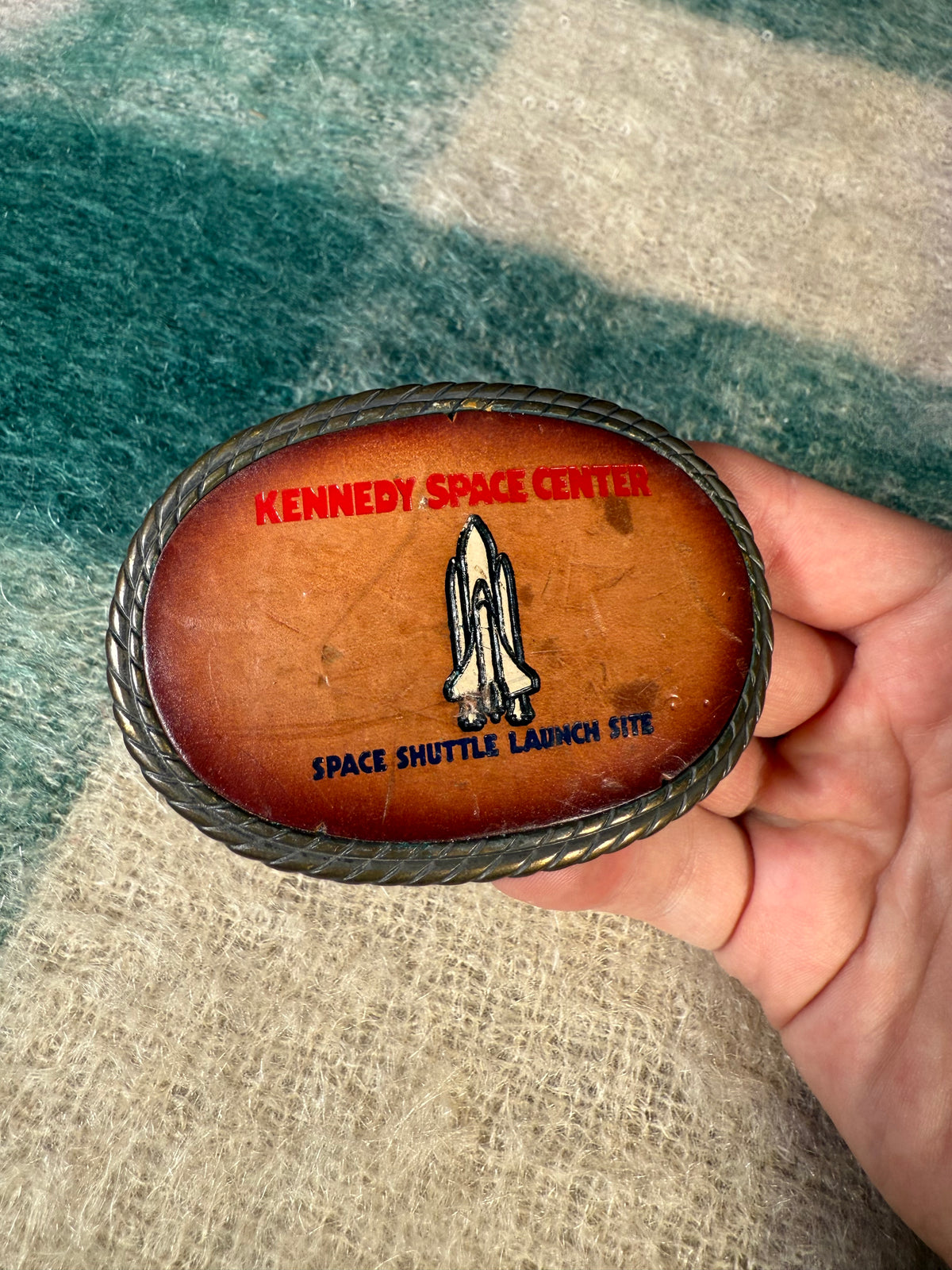 Vintage 70s Kennedy Space Center Shuttle Launch Belt Buckle