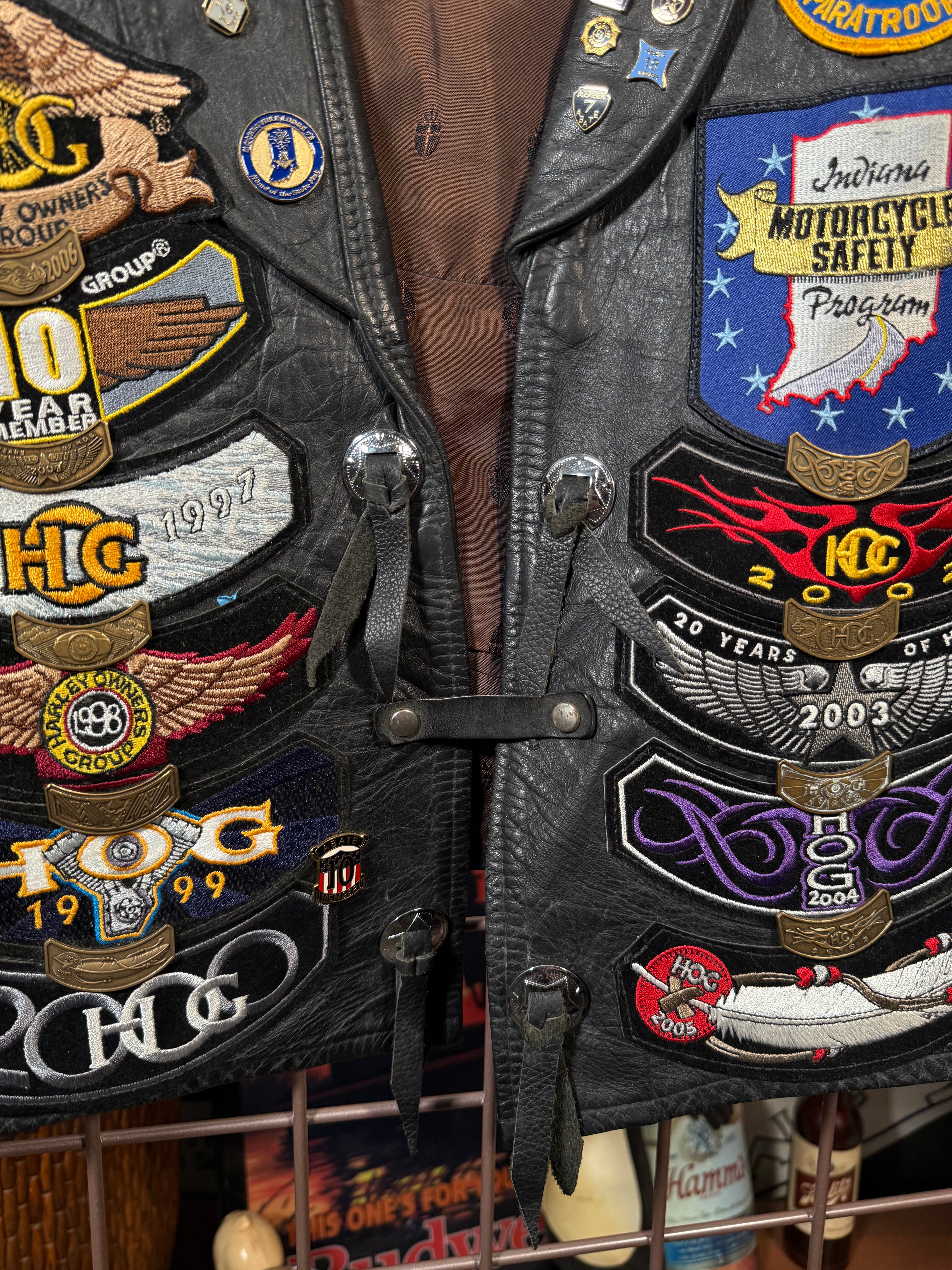Vintage Leather Biker Vest With Patches and Pins (M)