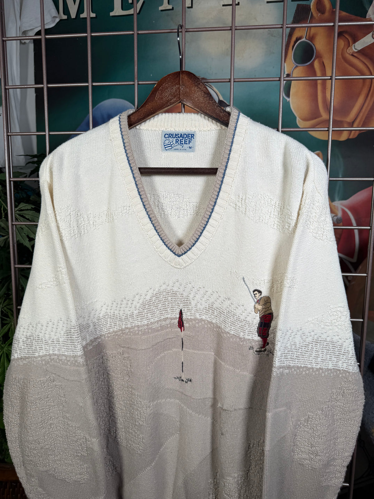 Vintage Crusader Reef Two Tone Golf Sweater (M)