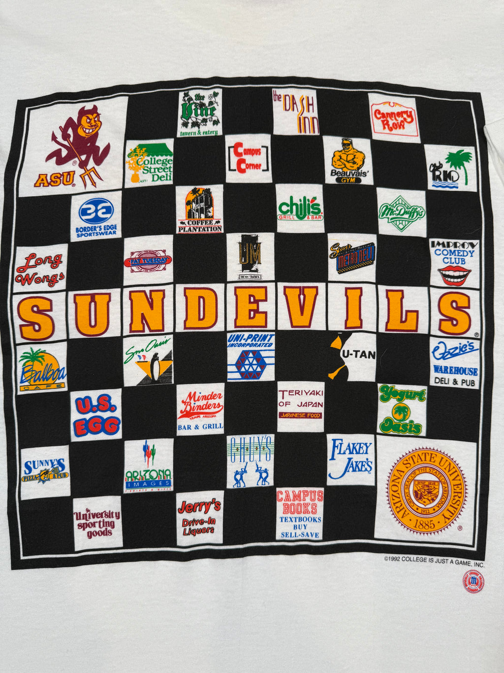 Vintage 1992 Arizona State Checker Board Locations Tee (XL)
