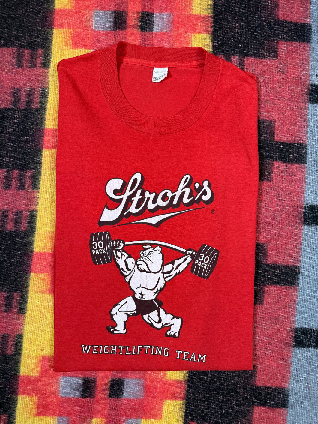 Vintage 80s Strohs Beer Weightlifting Team Shirt (XL)