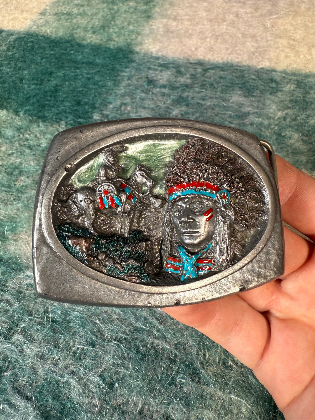 Vintage Multicolor Native American Belt Buckle