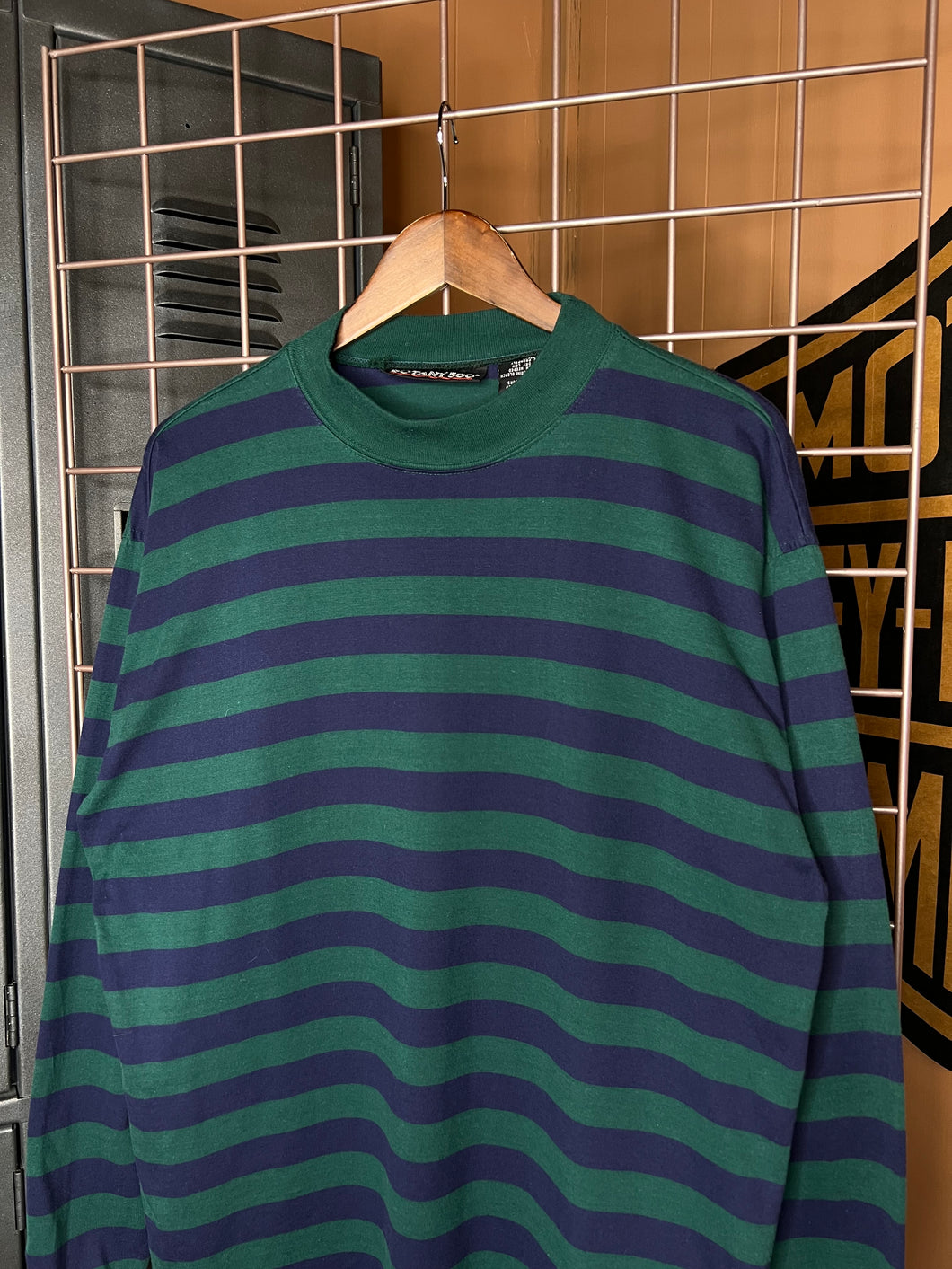 Vintage 80s Striped Mock Neck Shirt (XL)