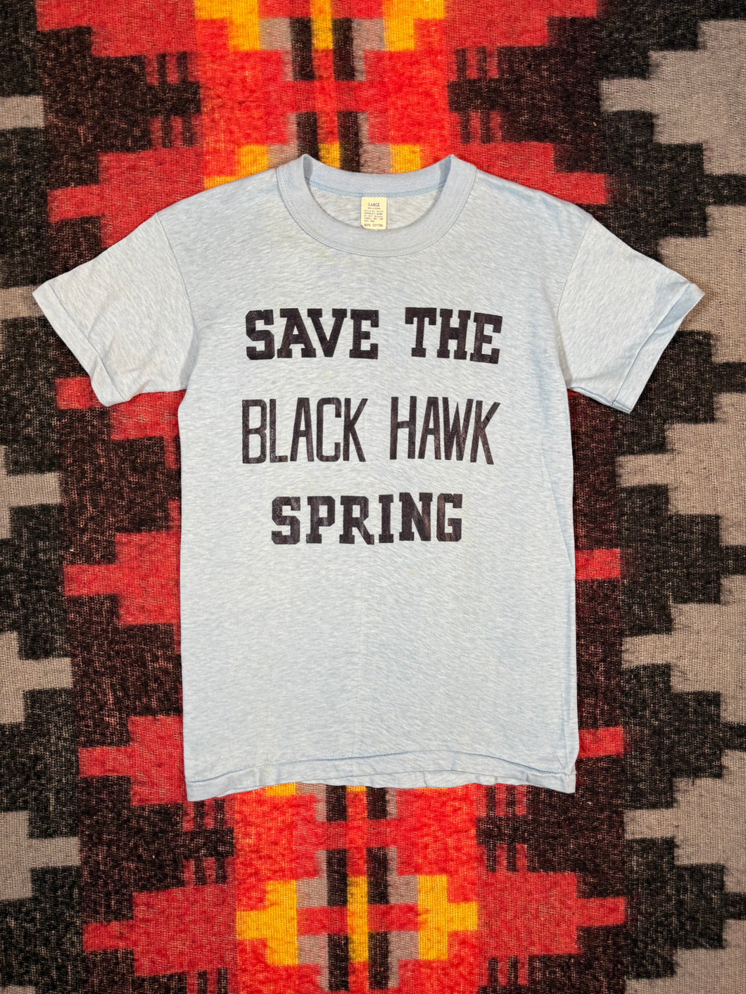 True Vintage 70s Save The Black Hawk Spring Shirt (S 16x24)