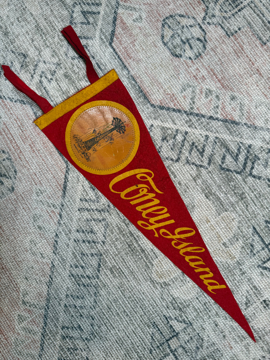 Vintage 50s/60s Coney Island Parachute Jump Ride Pennant (19inch)