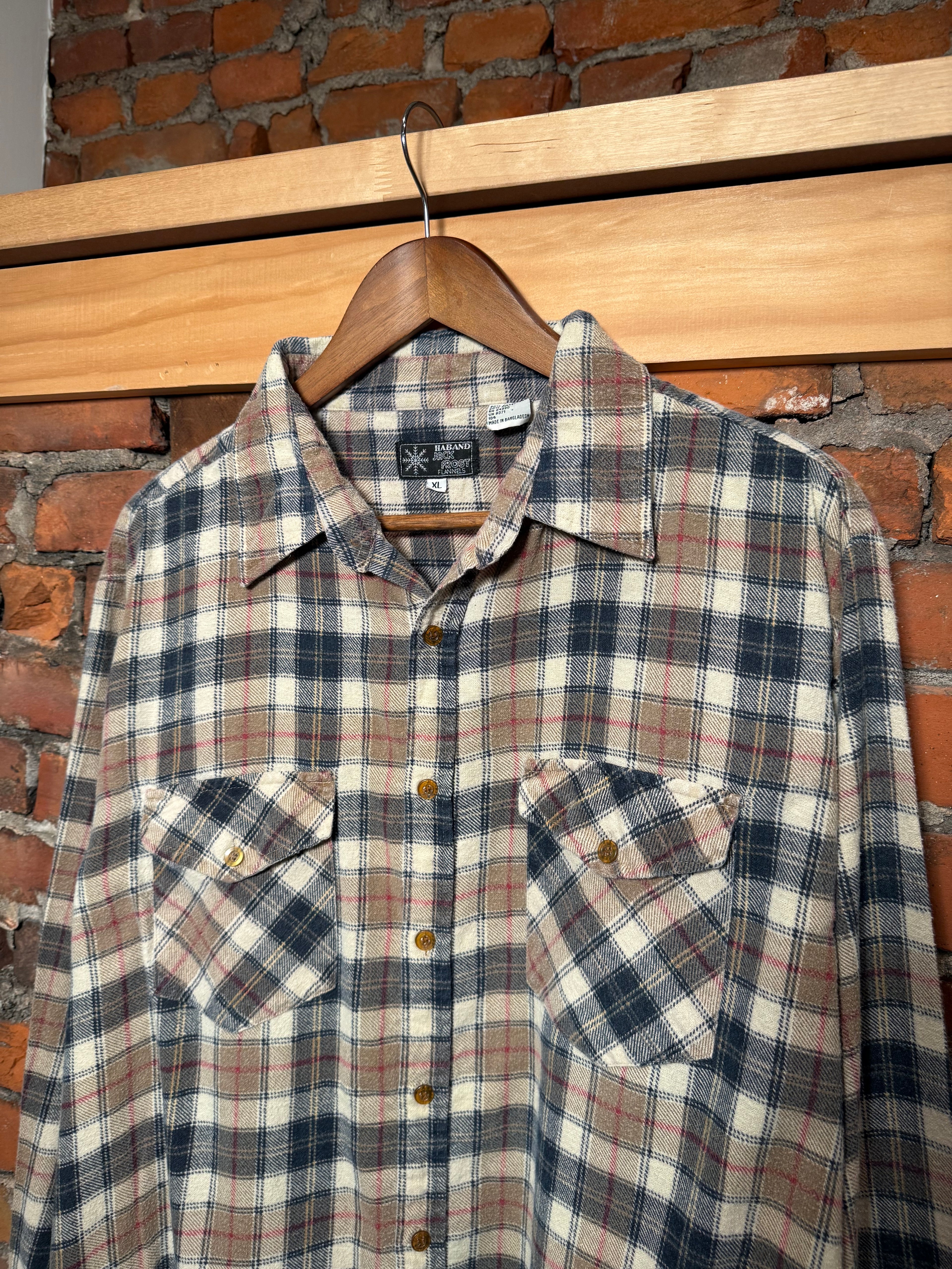 Vintage 80s Jack Frost Green and Tan Flannel (XL)