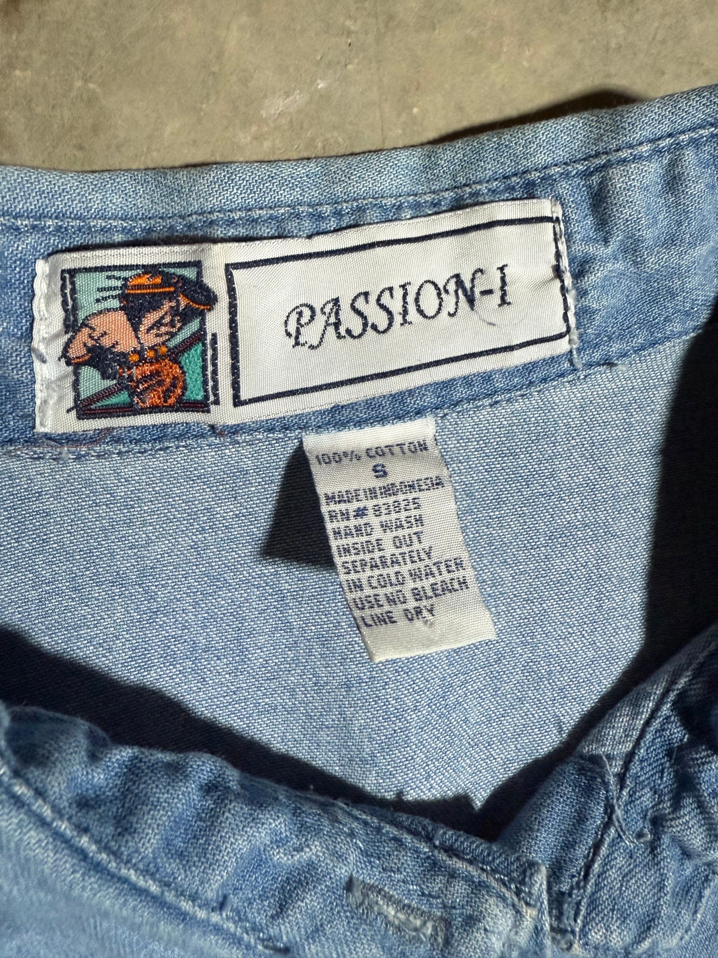 Vintage Hot Air Balloon Embroidered Denim Shirt (WS)