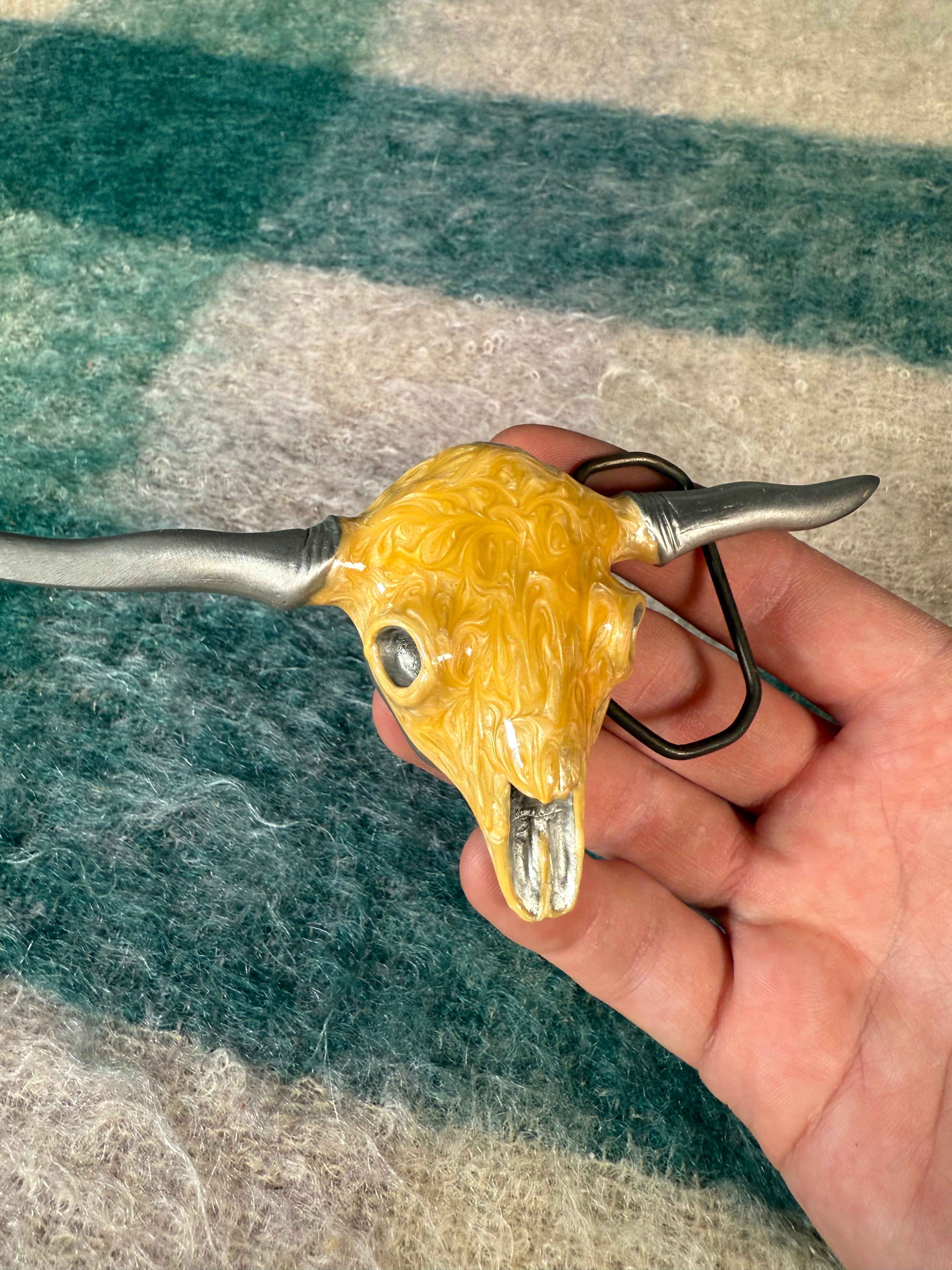 Vintage Colored Longhorn Skull Belt Buckle