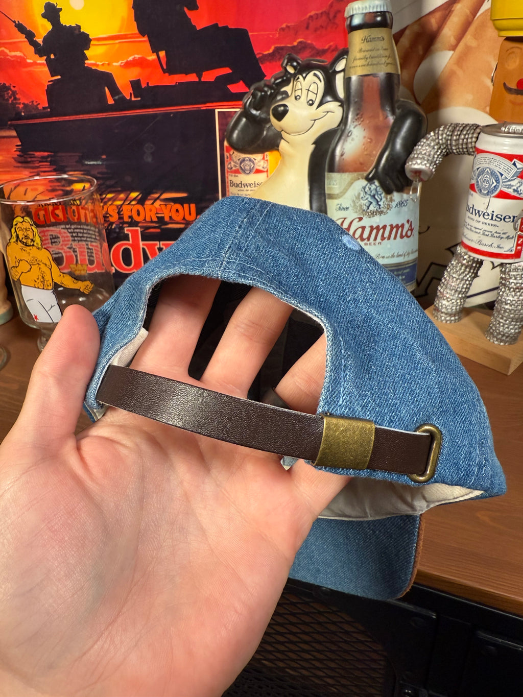Vintage Rodem Denim and Suede Leather Strap Hat