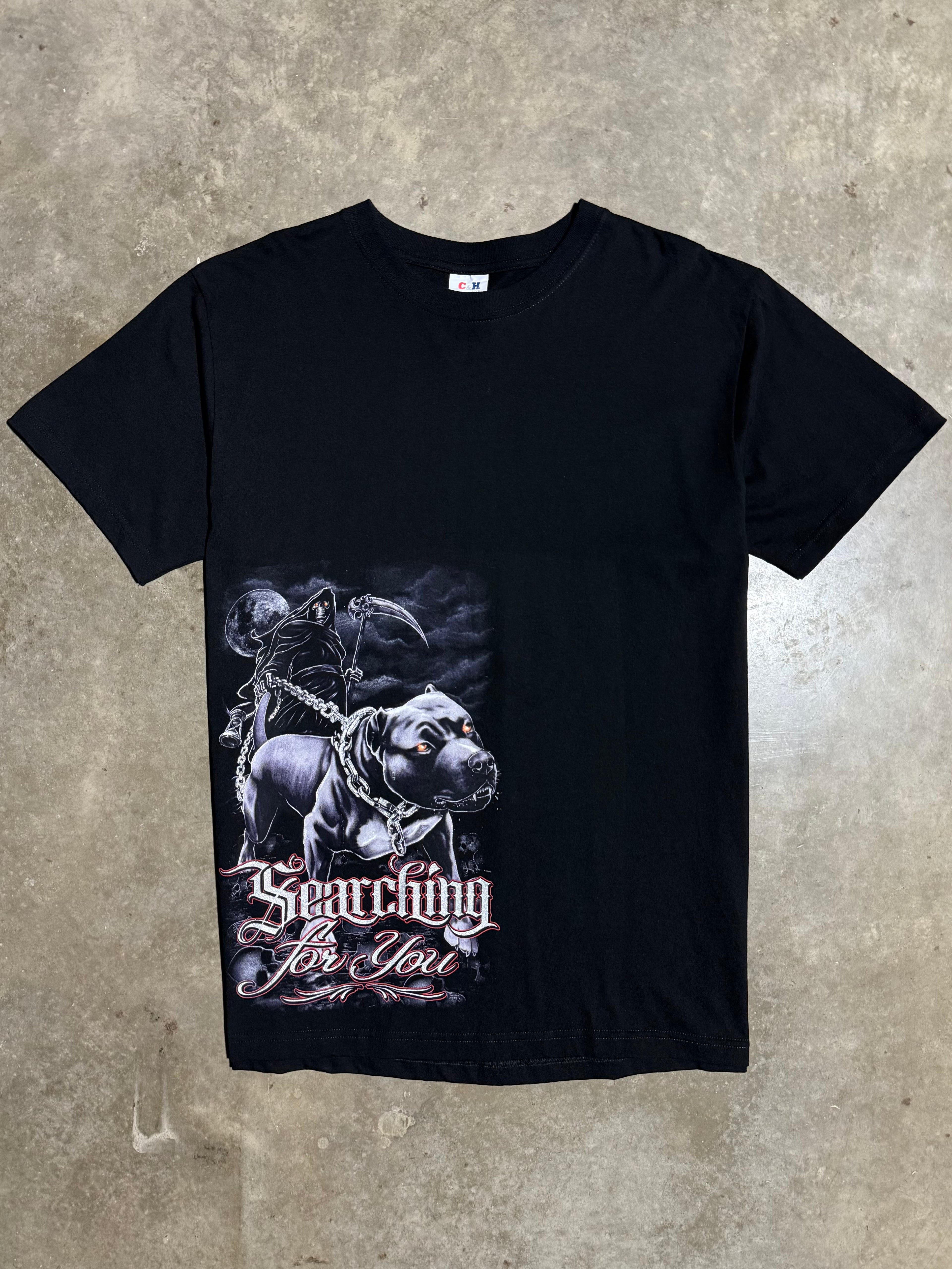 Vintage Y2K Searching For You Grim Reaper Dog T-Shirt (XL)