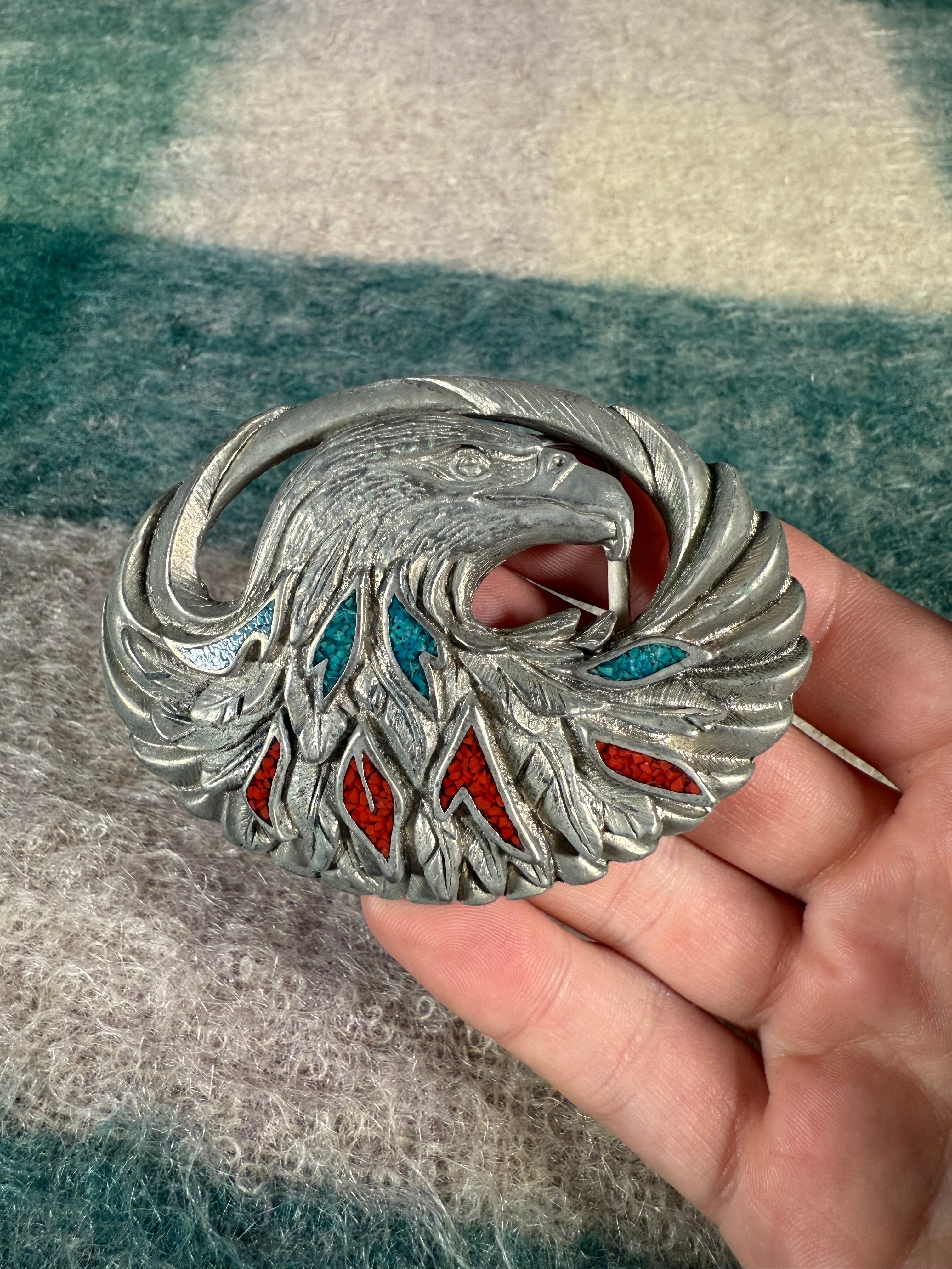 Vintage Multicolor Eagle Belt Buckle