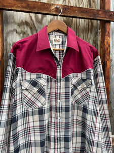 Vintage ELY Catleman Maroon Pearl Snap Western Shirt (L/XL)