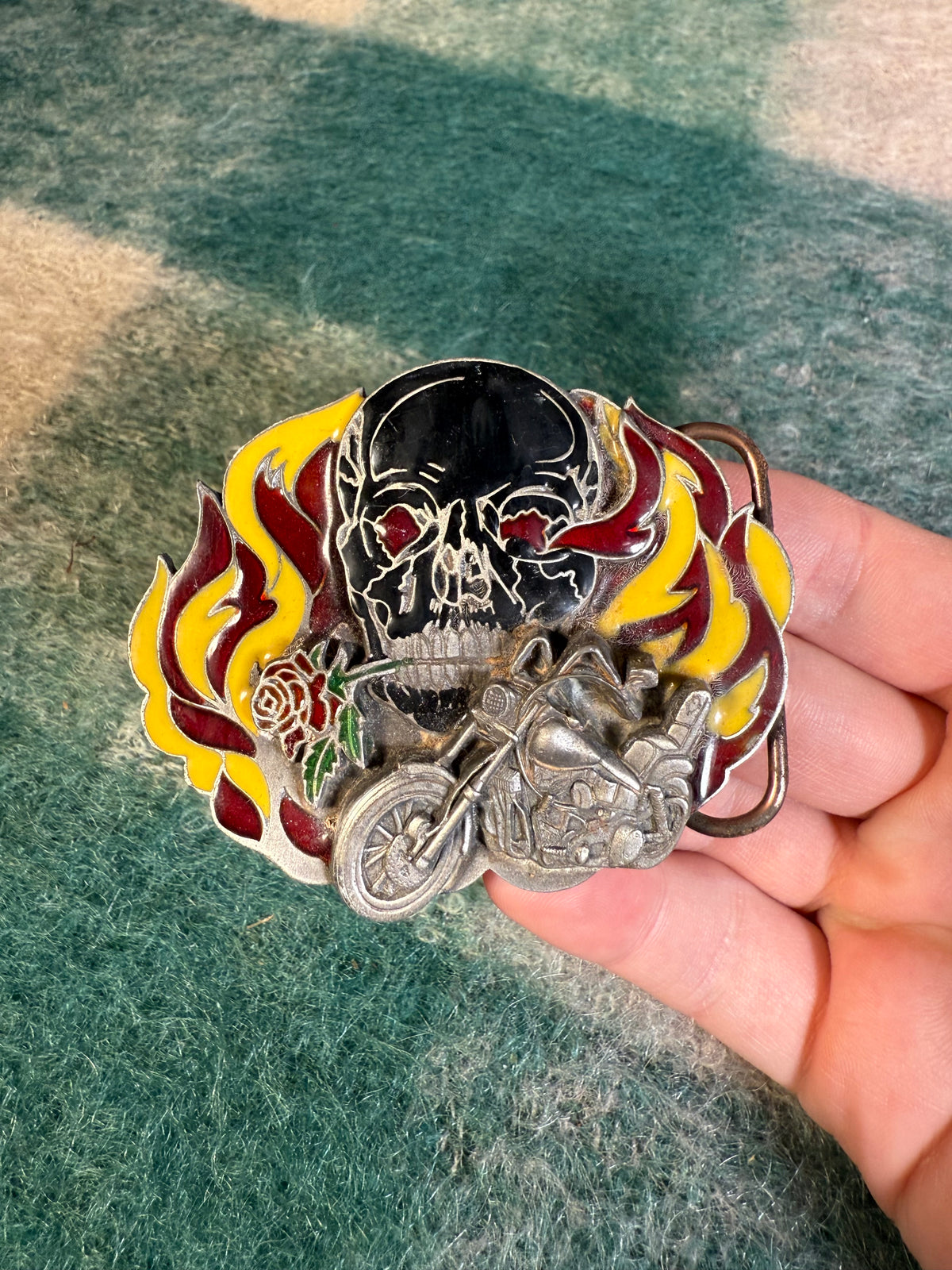 Vintage Flaming Skull Motorcycle Belt Buckle