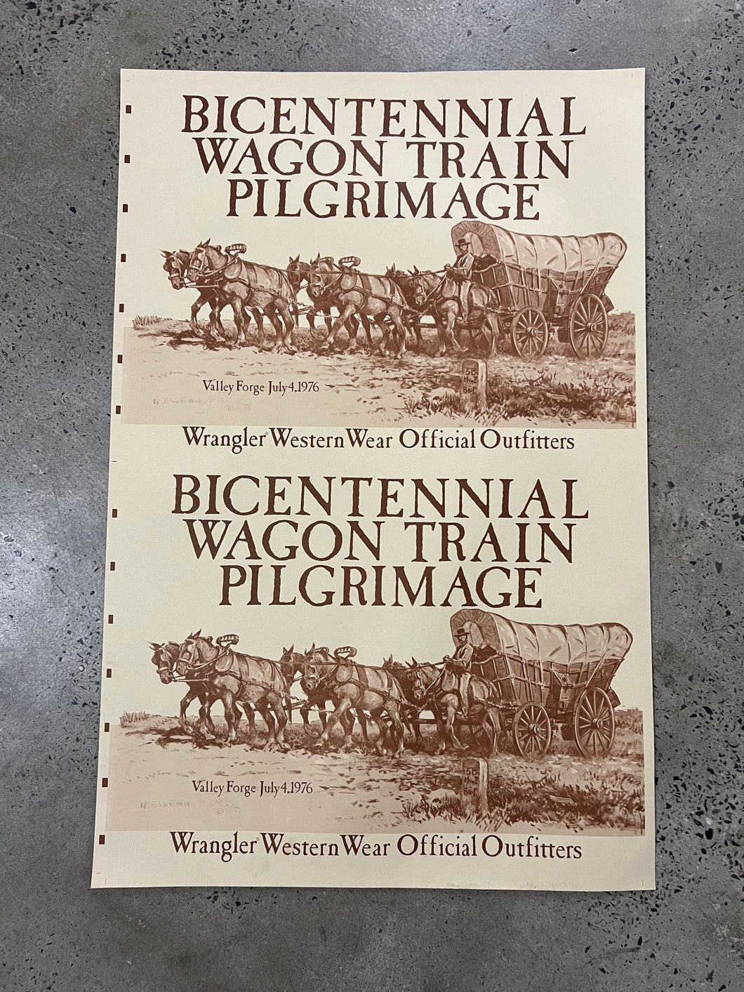 Vintage 1976 Wrangler Bicentennial Wagon Trail Pilgrimage Poster (23x35inch)