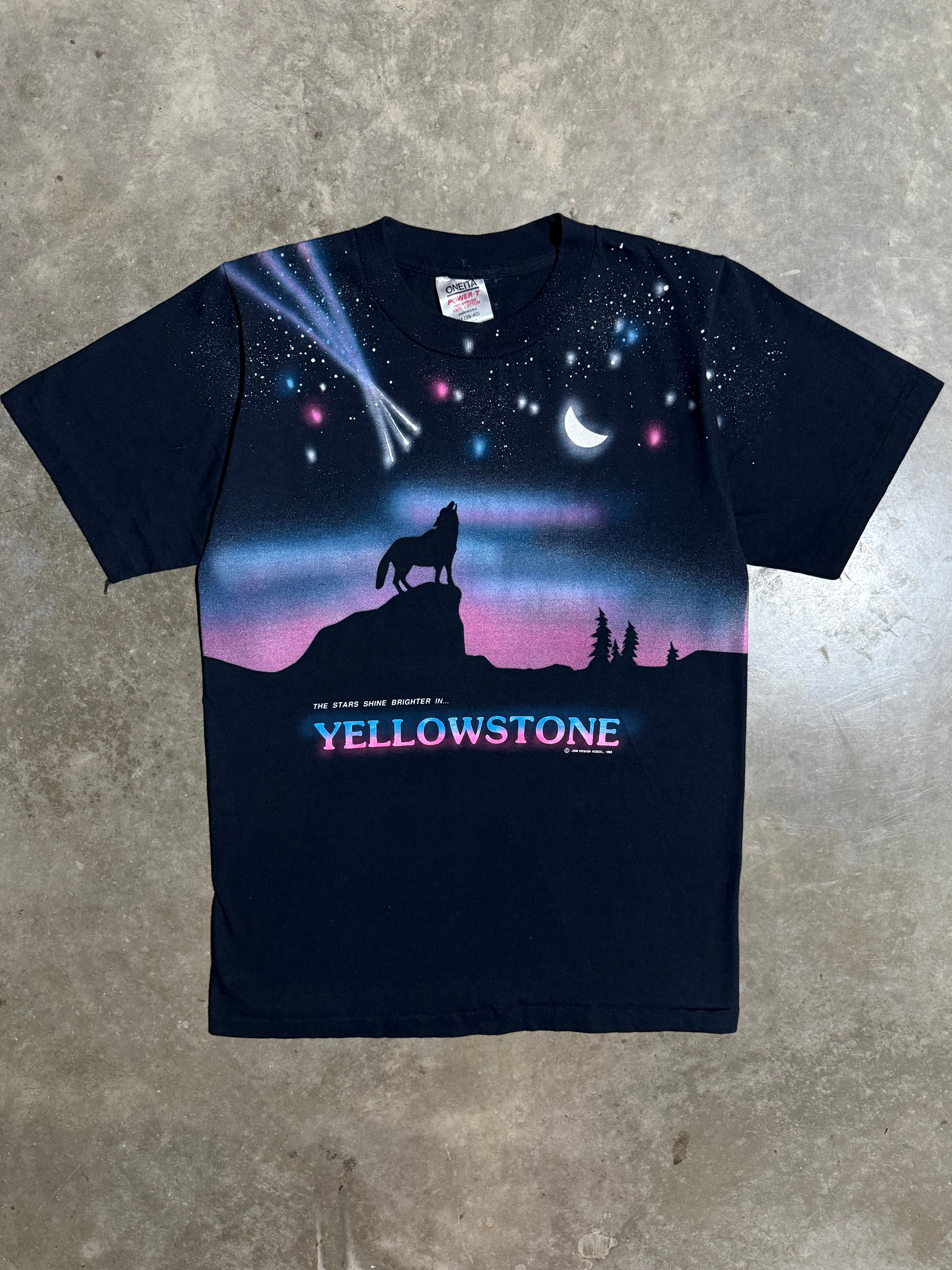 Vintage All Over Print Yellowstone at Nighttime T-Shirt (S/M)