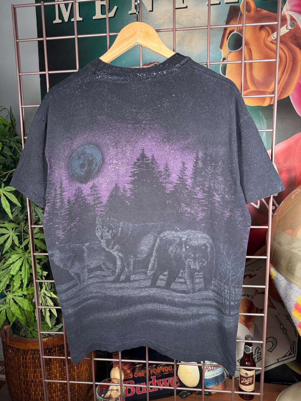 Vintage All Over Print Wolves Faded T-Shirt (XL)