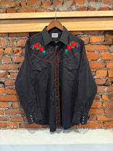 Load image into Gallery viewer, Vintage ELY Diamond Embroidered Rose Pearl Snap Shirt (XL)

